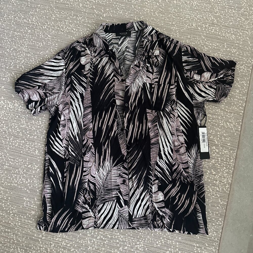 NWT Kollar Clothing Resort Shirt Palm Greyscale Size L